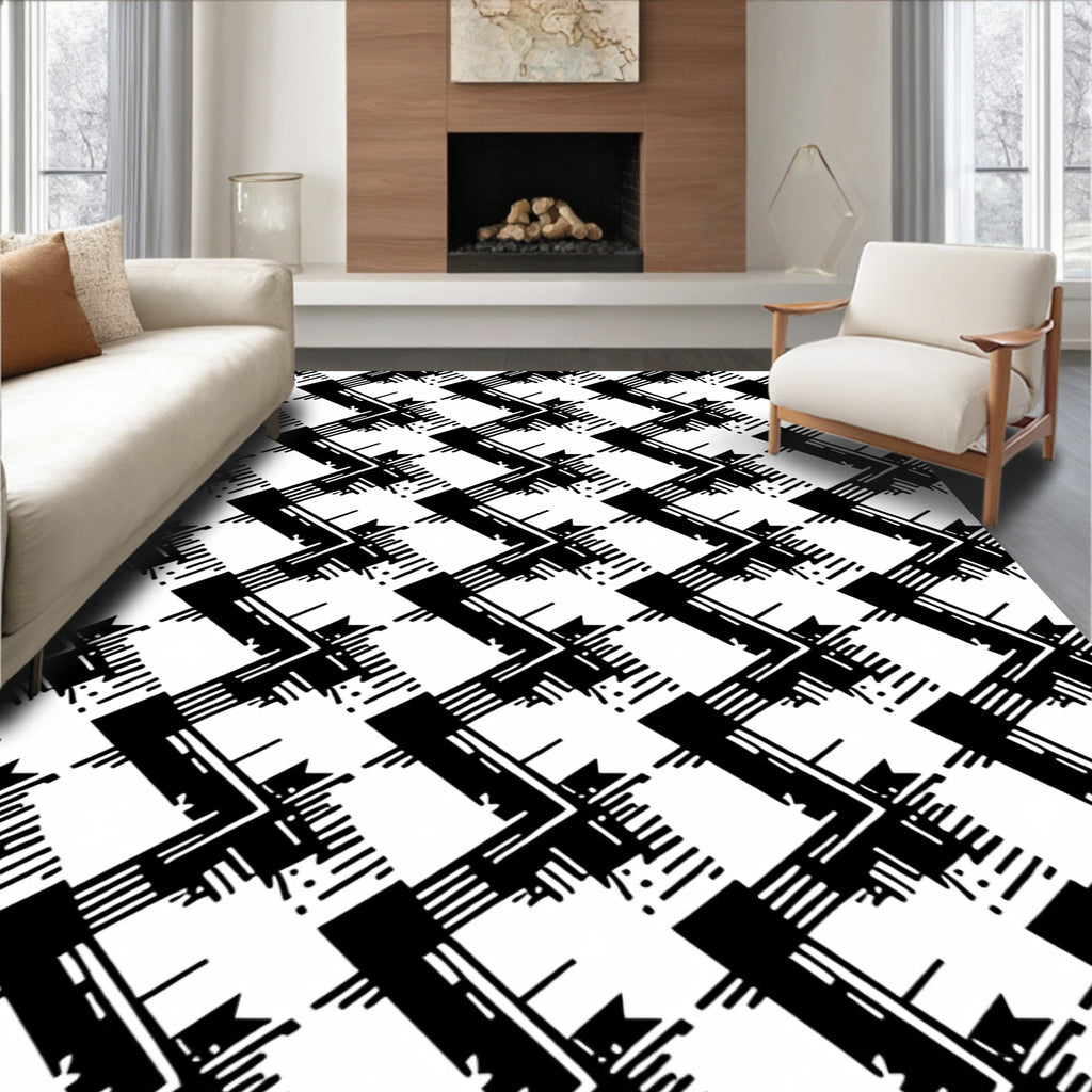Black White Zig Zag Geometric Stripe Rug