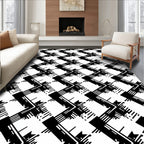Black White Zig Zag Geometric Stripe Rug