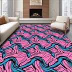 Bold Teal Flowing Wave PinkRug Rug