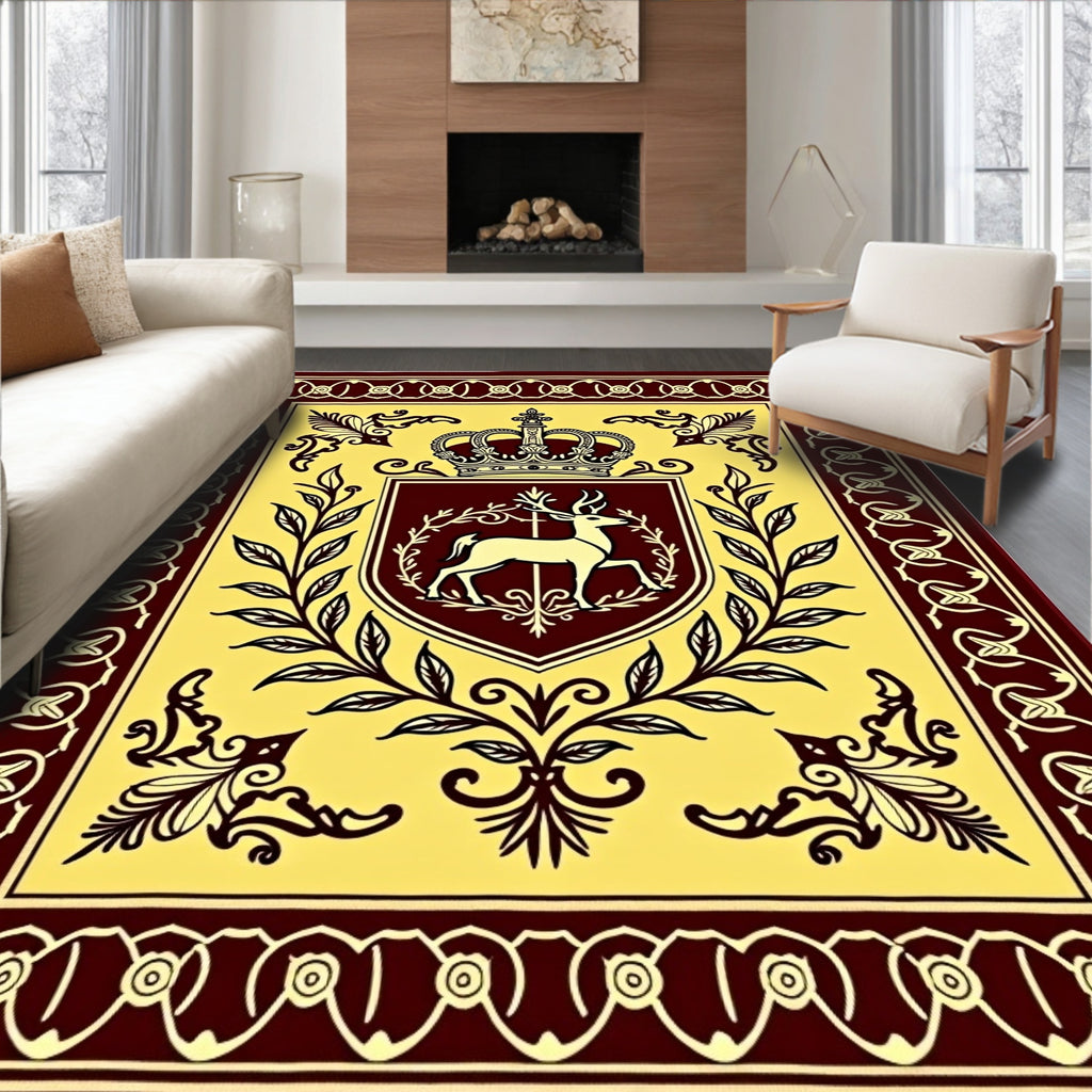 Regal Deer Crest Crown Emblem Rug