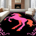 Pink Rearing Horse Black Border Rug
