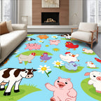 Farm Animals With Flowers On Blue Rug