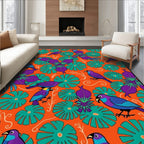 Vibrant Tropical Birds and Leaves Rug