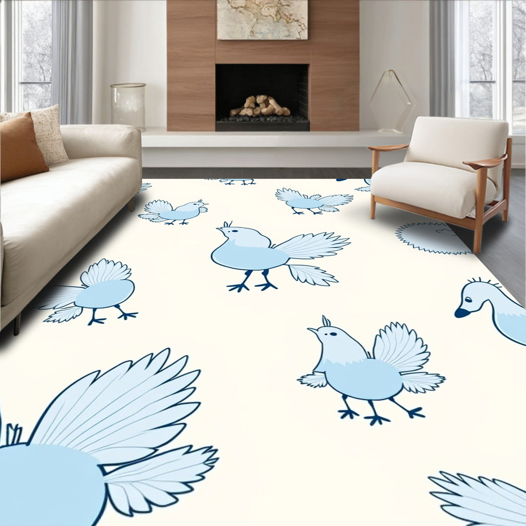 Light Blue Whimsical Bird Collection Rug