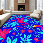 Fuchsia Flamingo Floral Tropical Blue Rug