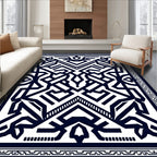 Dark Blue Geometric Maze Square Rug