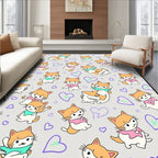 Whimsical Orange White Kitten Hearts Rug