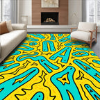 Bright Yellow Teal Abstract Figures Rug