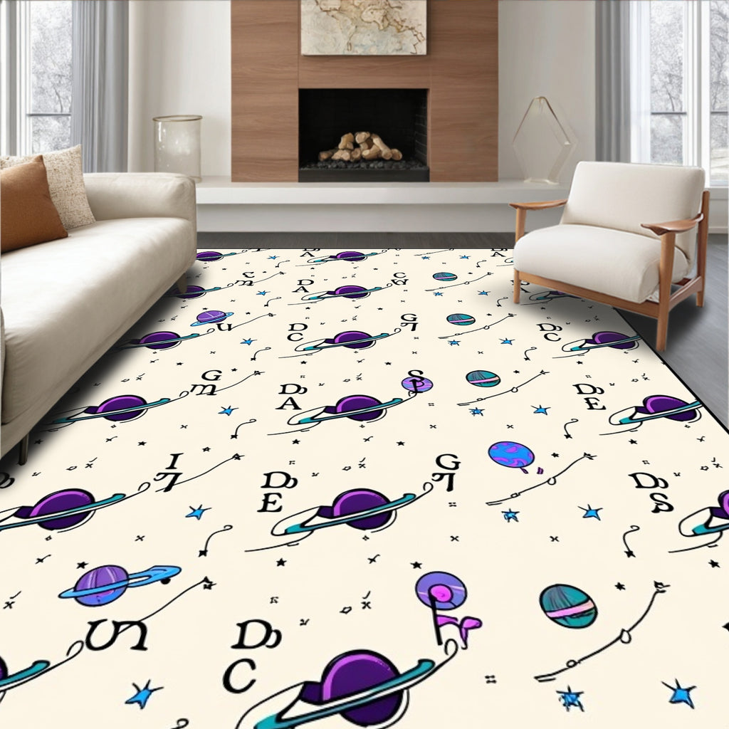 Cosmic Purple Planets Starry Background Rug