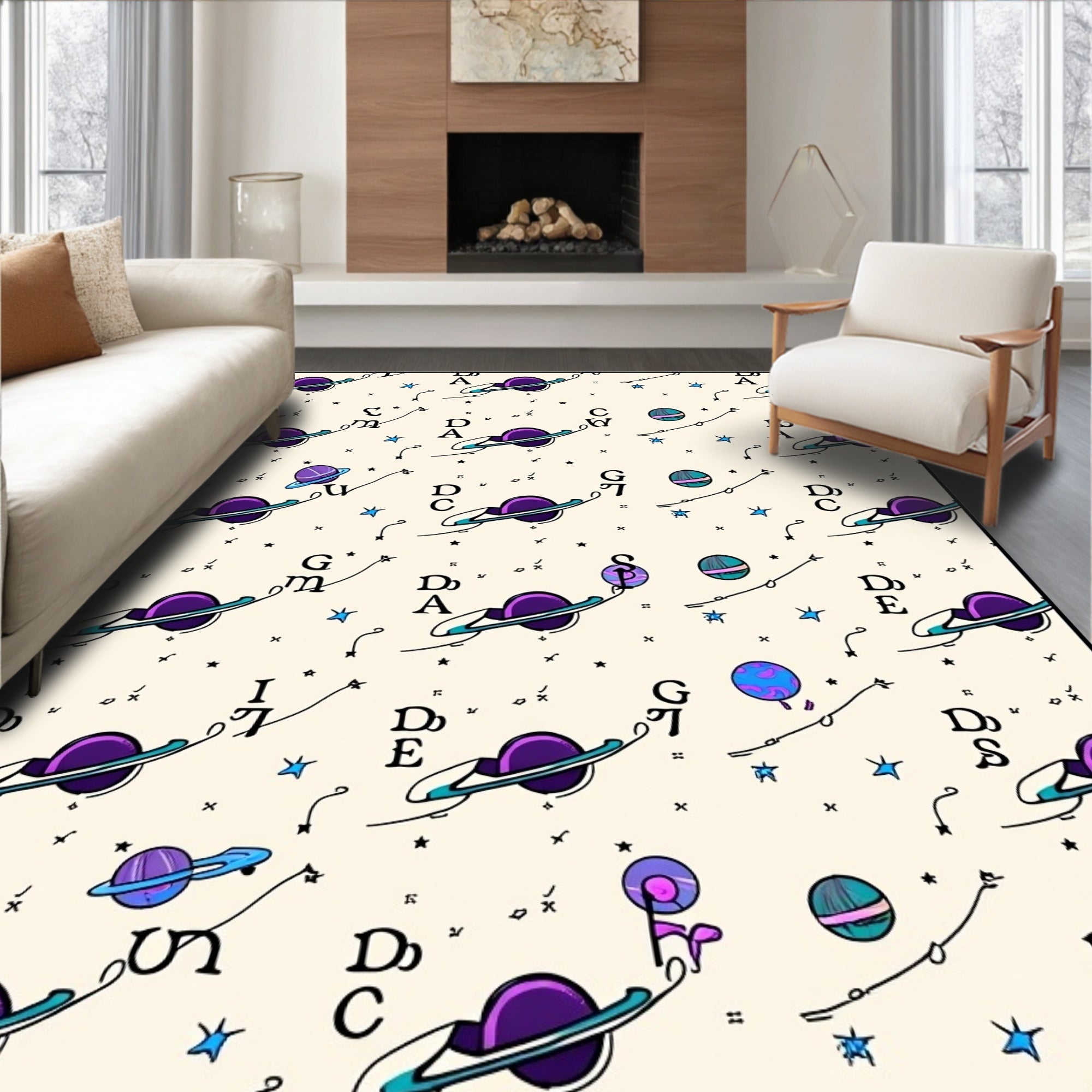 Cosmic Purple Planets Starry Background Rug