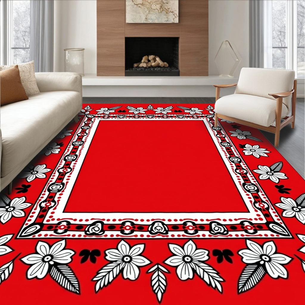 Charming Red Floral Border Rug