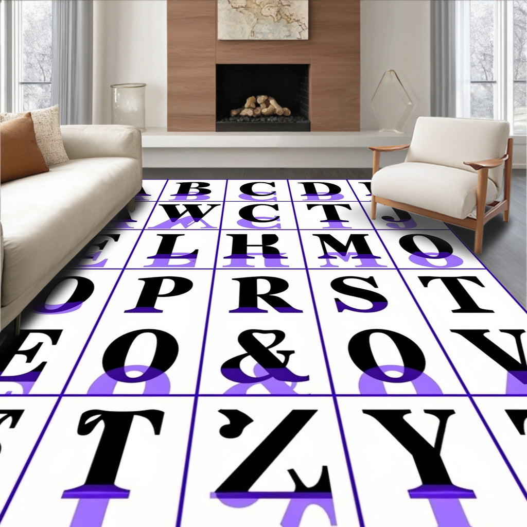 Alphabet Grid With Shadow Effect Rug