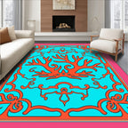 Coral Branch Aqua Decorative Frame Rug