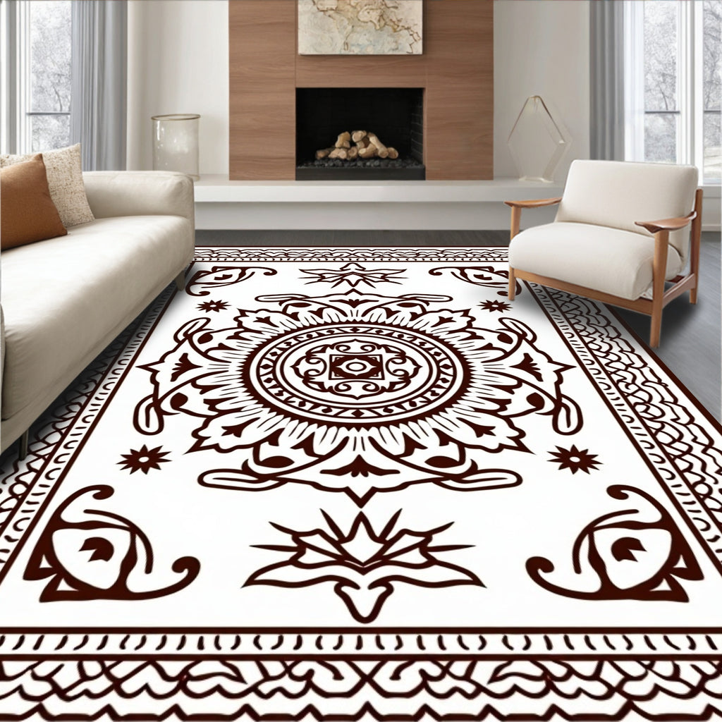 Brown Oriental Medallion Floral Border Rug