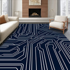 Deep Blue Circuit Board Lines Rug
