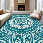 Teal White Organic Mandala Swirl Rug