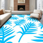 Bright Blue Tropical Leaf Pattern Rug