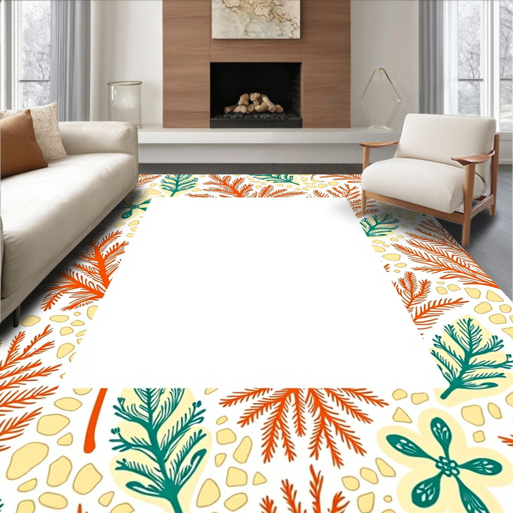 Coral Teal Fern Meadow Rug