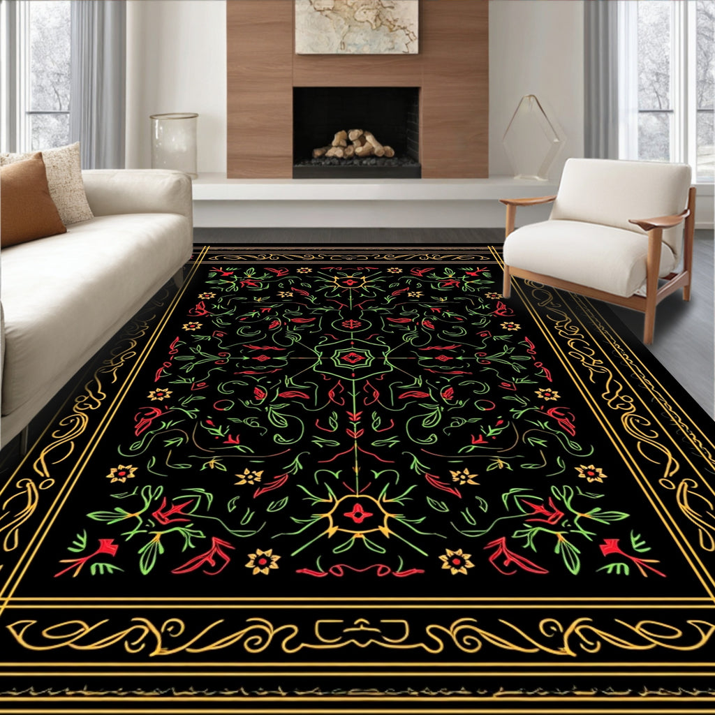 Red Green Floral Ornate Medallion Rug
