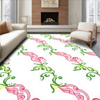 Pink And Green Swirling Floral Vines Rug