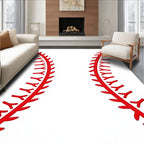 Classic Red Stitch Baseball Close-Up Rug