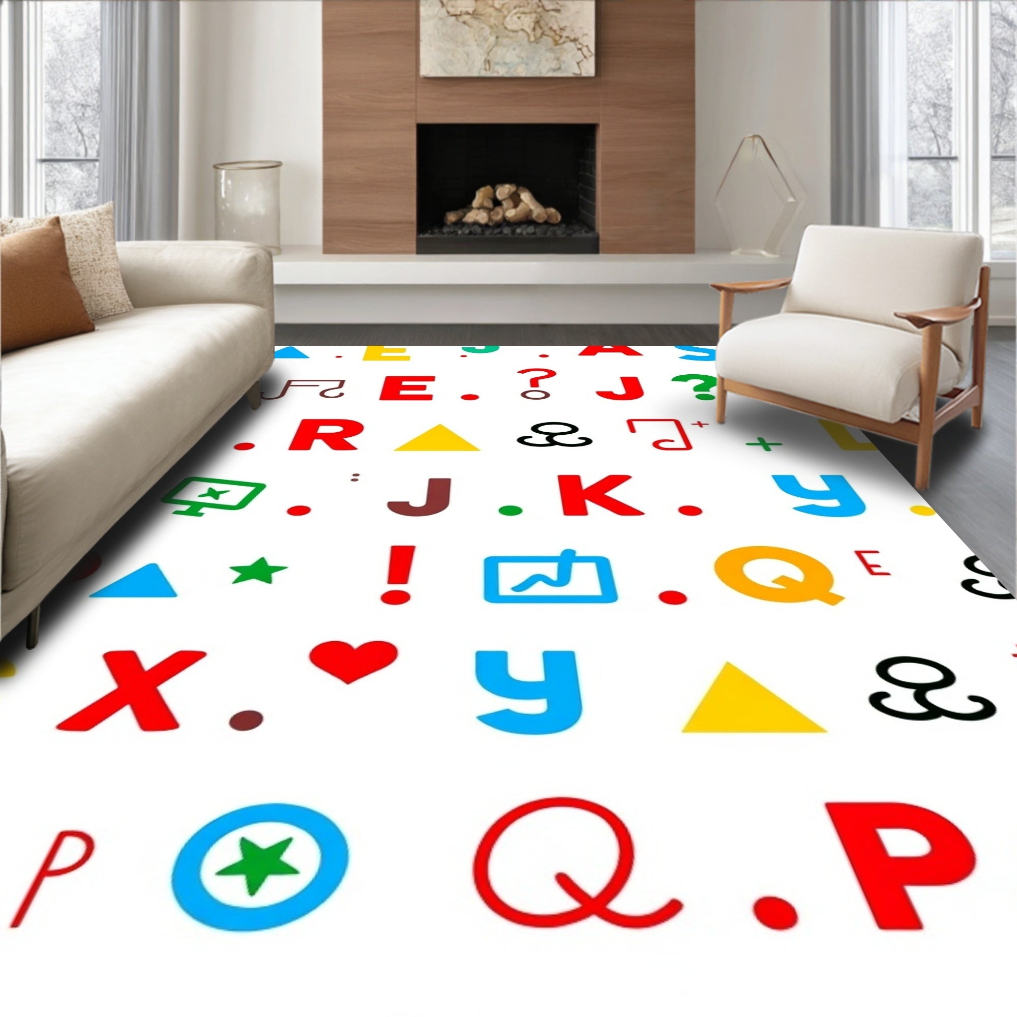 Colorful Alphabet Symbols And Shapes Rug