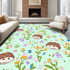 Cheerful Cartoon Faces and Flowers Rug
