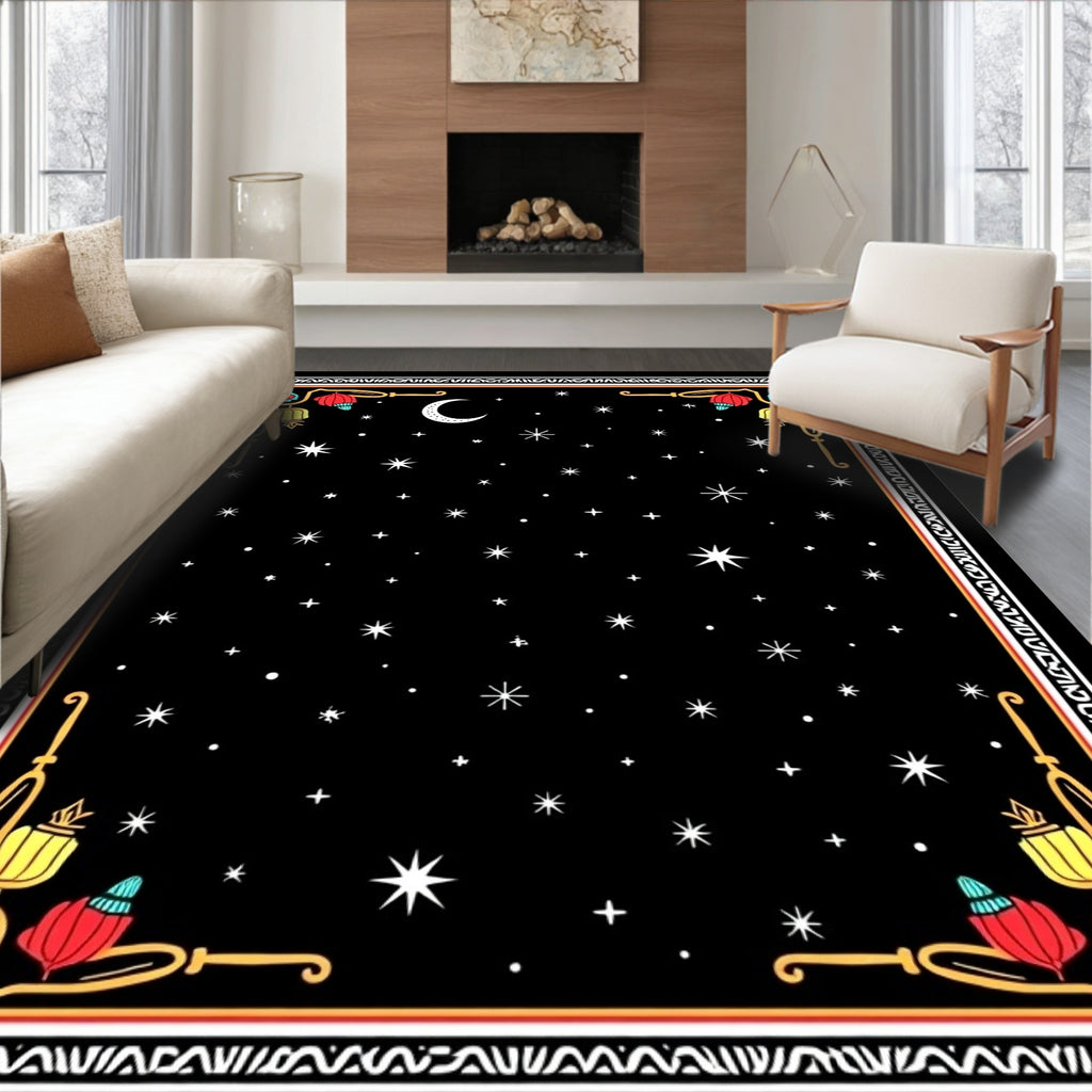 Cosmic Black Moon Starry Night Rug
