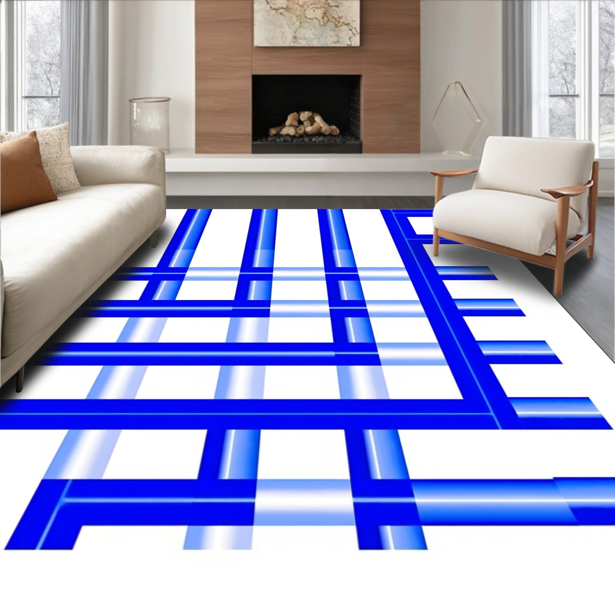Gradient Blue Intersecting Lines Rug