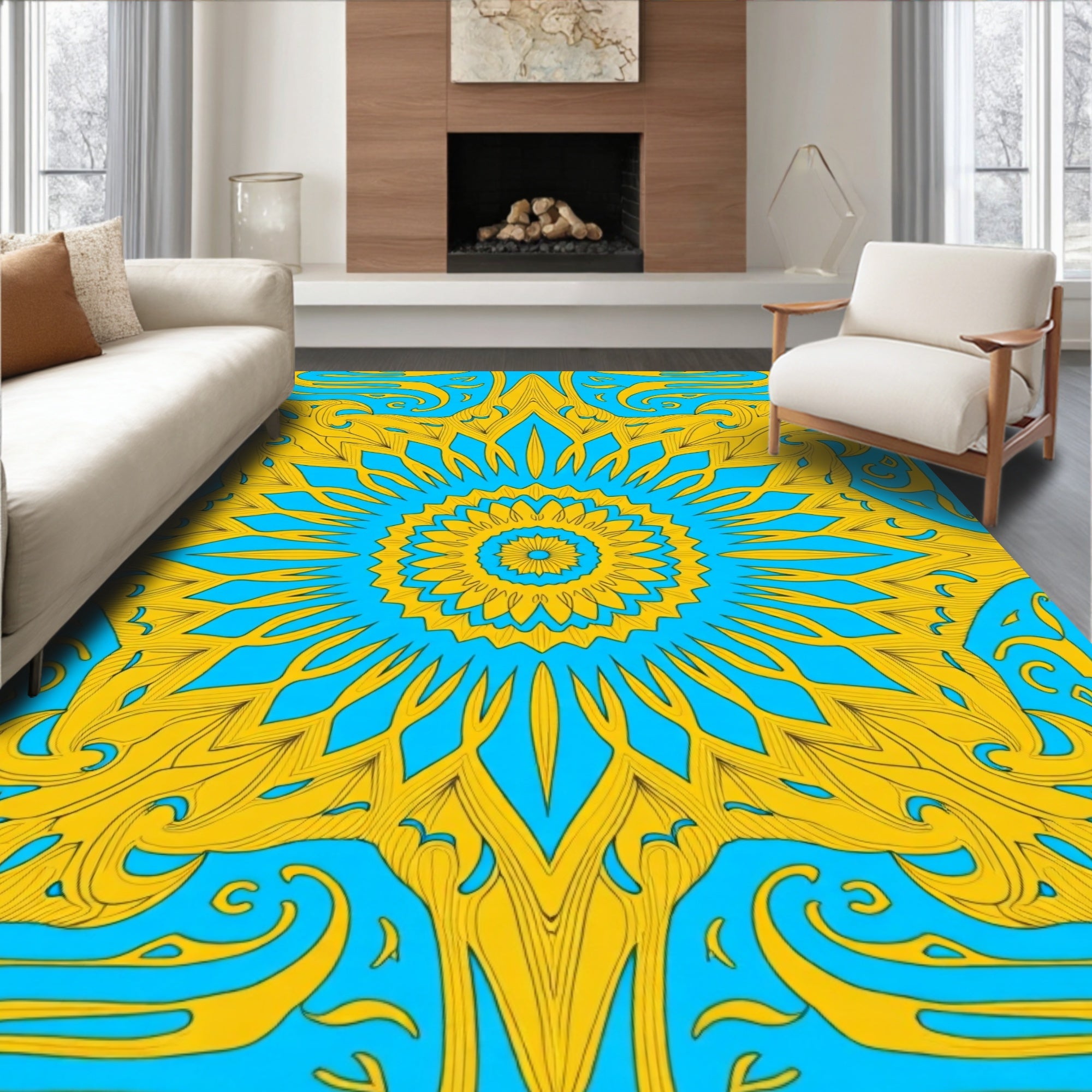 Golden Sunburst Sky Mandala Rug