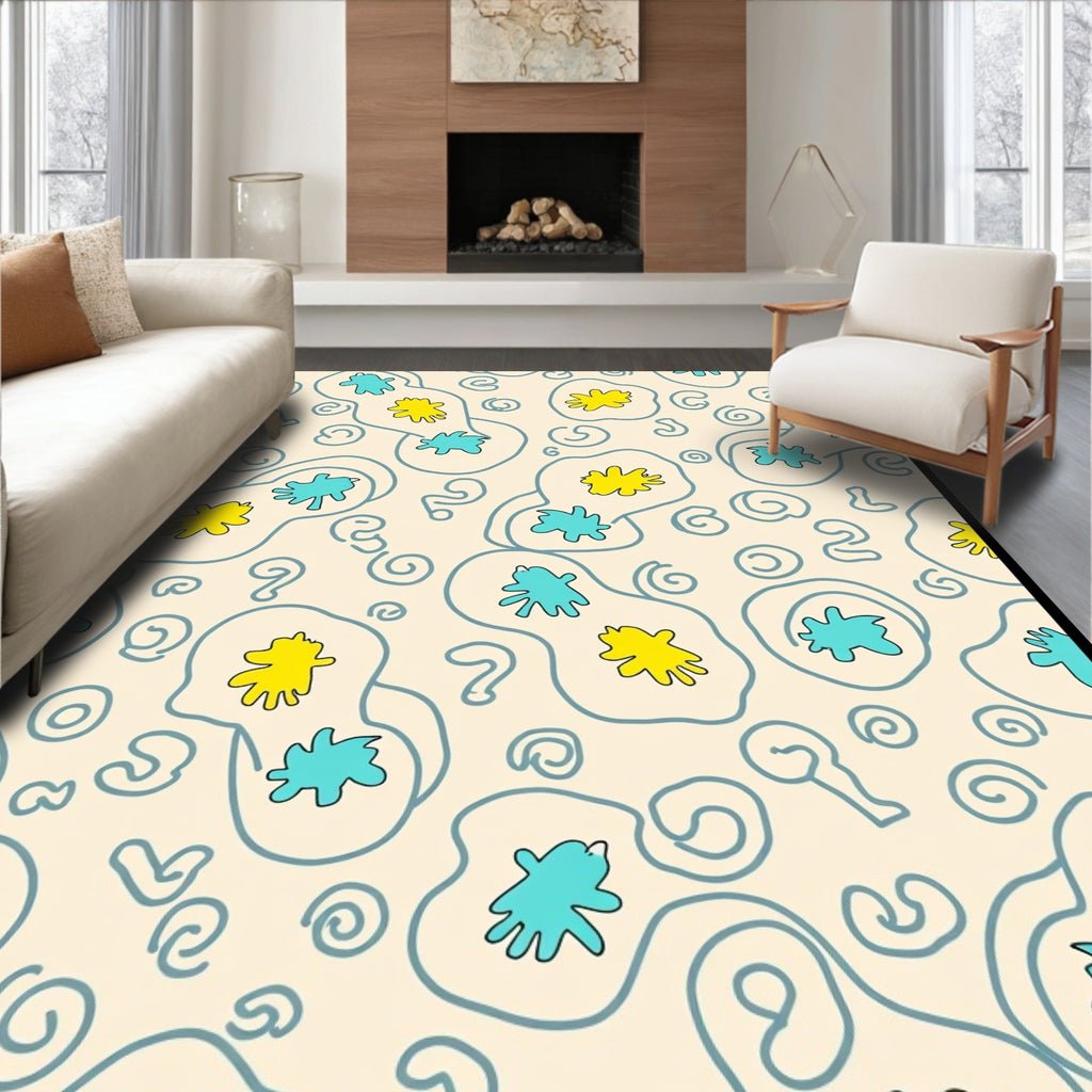 Quirky Yellow Blue Organic Shapes Rug