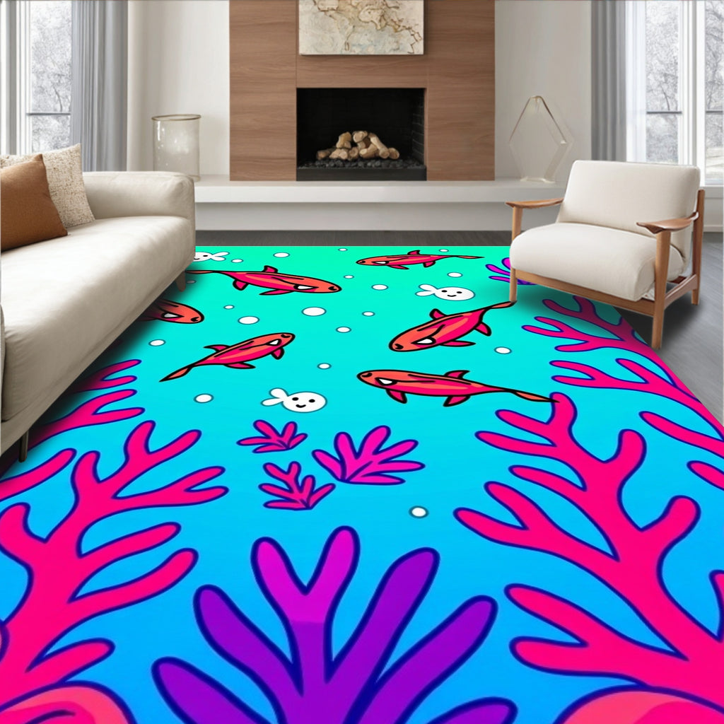 Coral reef fish with bubbly aquatic scene Rug