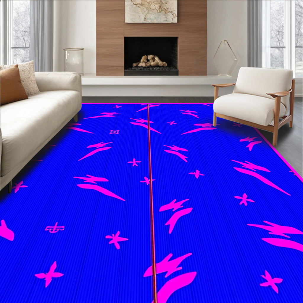 Electric Blue Pink Abstract Brushstrokes Rug