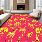 Vibrant Yellow Giraffe Safari Animals Rug