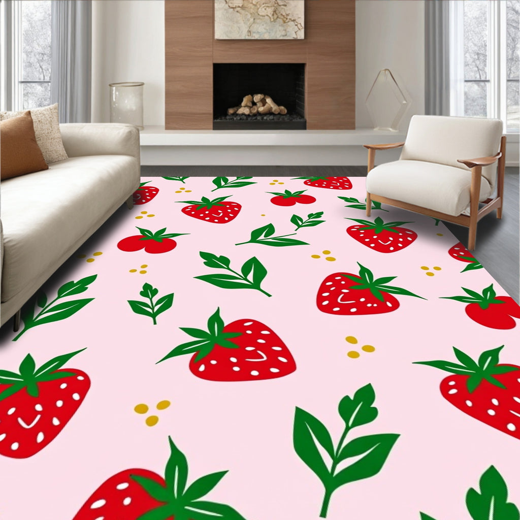 Whimsical Strawberry Branches Pink Rug