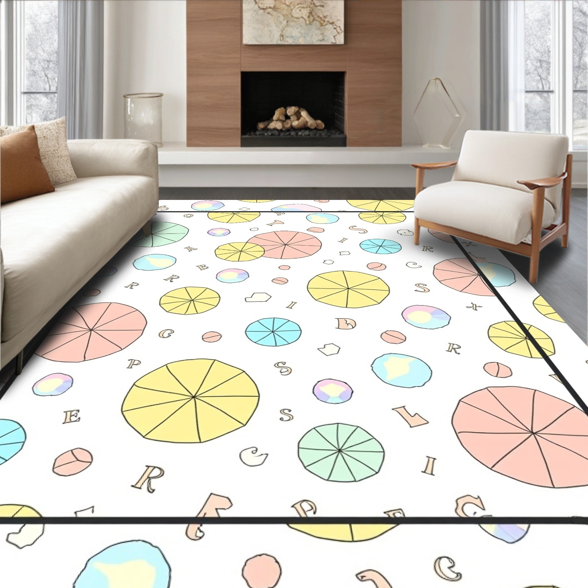 Pastel Circle Alfabet Scattered Rug