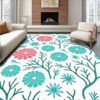 Coral Teal Blooming Branches Rug
