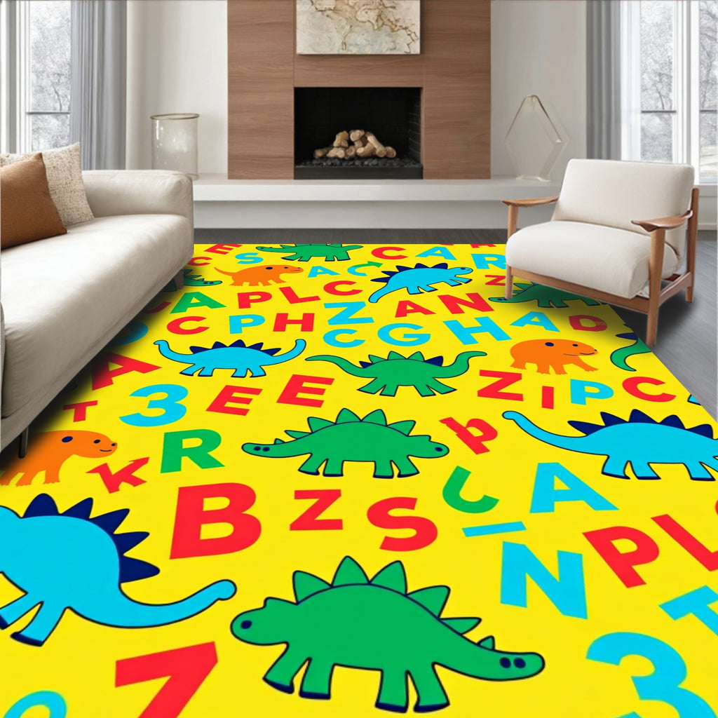 Dinosaur Alphabet Yellow Kids Play Rug
