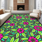 Vibrant Pink Green Floral Foliage Medley Rug
