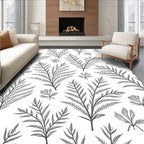 Minimalist Black Fern Leaf Arrangement Rug