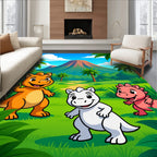 Cute Dinosaur Landscape Scene Rug