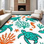 Oceanic Turtles Seahorse Coral Stars Rug