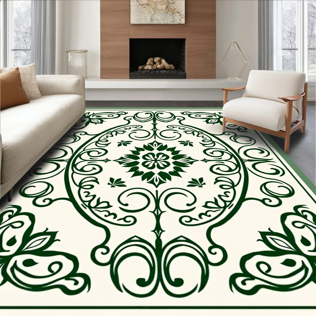 Deep Green Floral Oval Mandala Rug