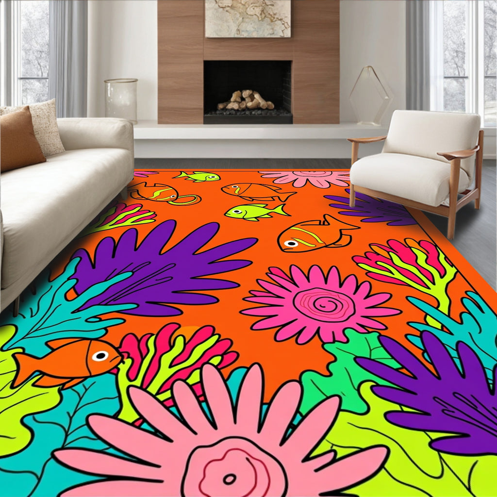 Vibrant Coral Fish Underwater Scene Rug