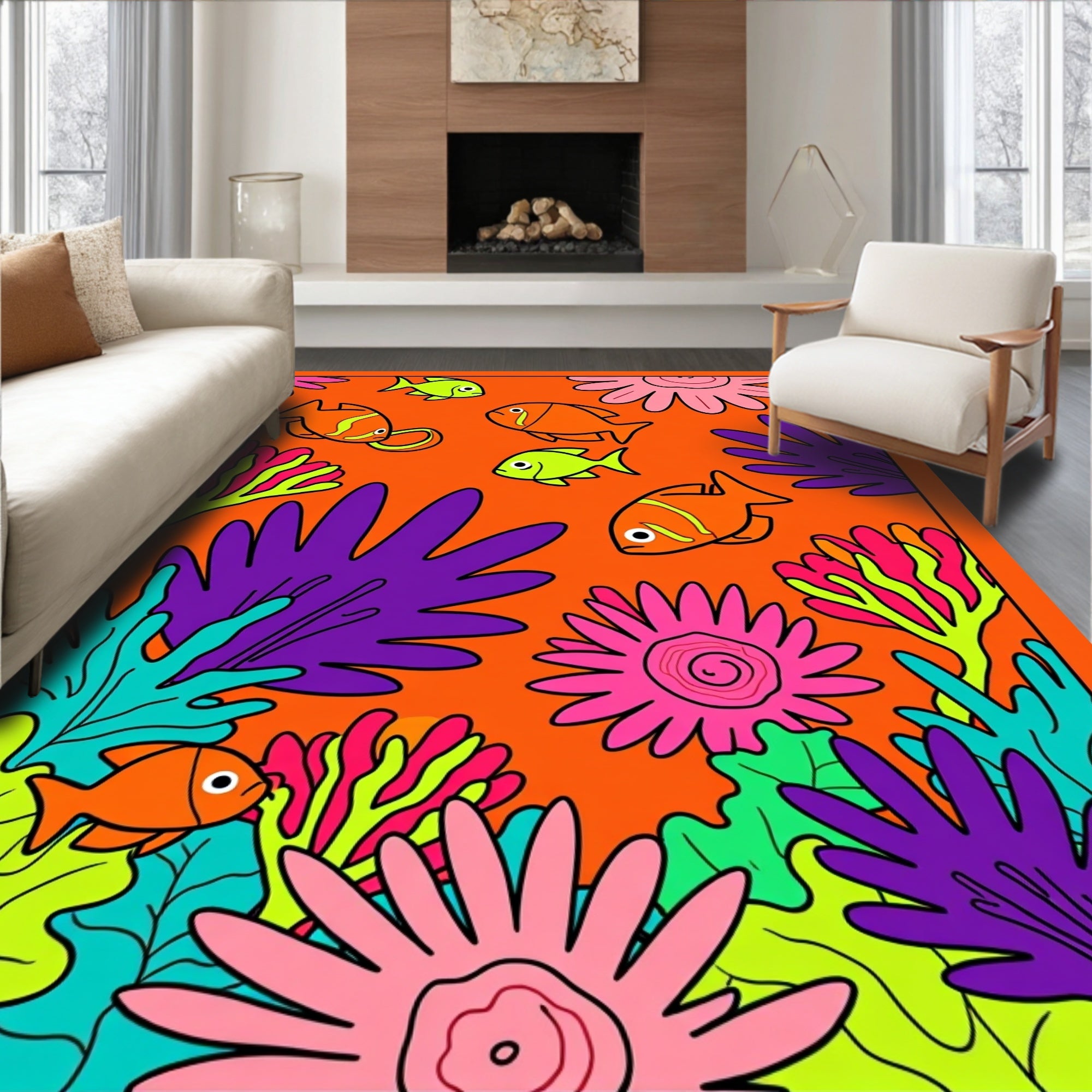 Vibrant Coral Fish Underwater Scene Rug