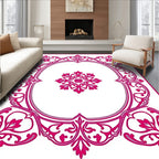 Ornate Crimson Floral Medallion Frame Rug