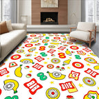 Whimsical Yellow Fruit Red Circles Green Eights Rug