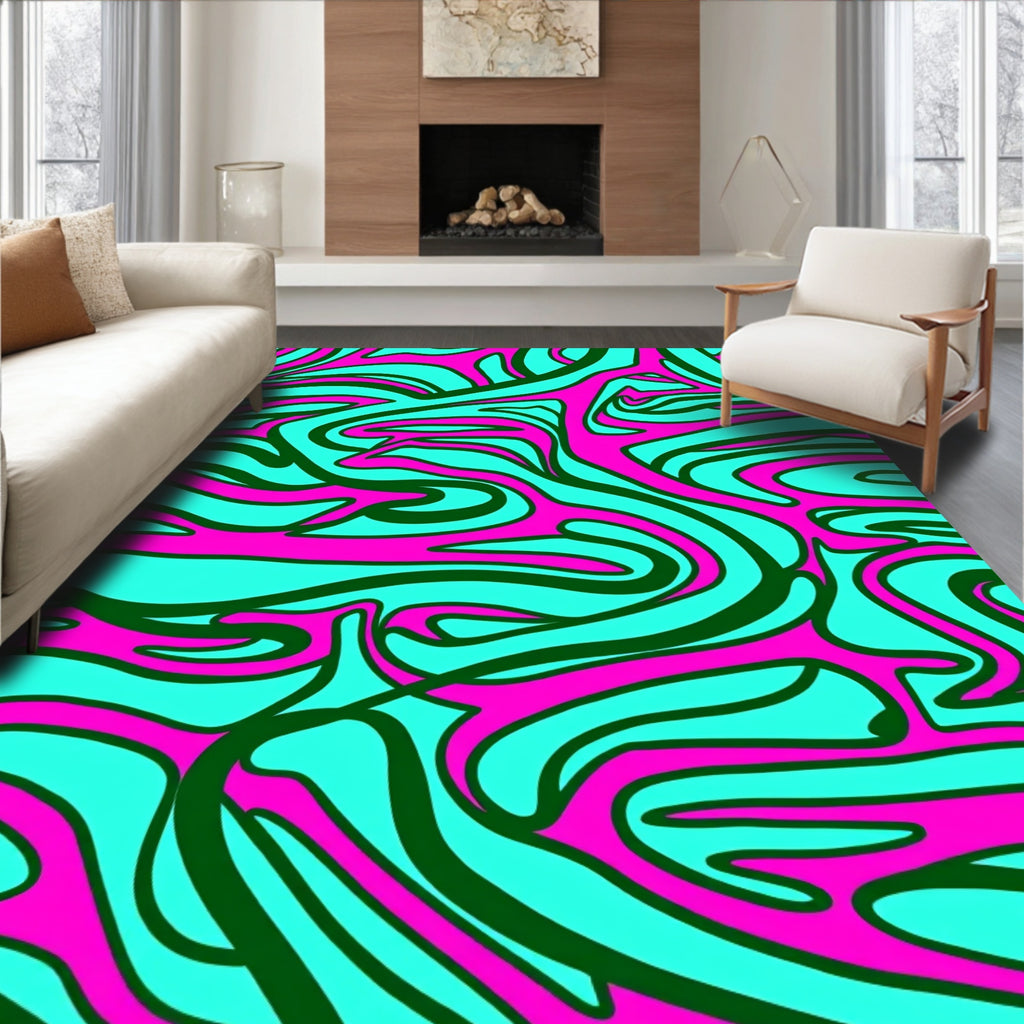 Vibrant Turquoise Pink Swirls Rug