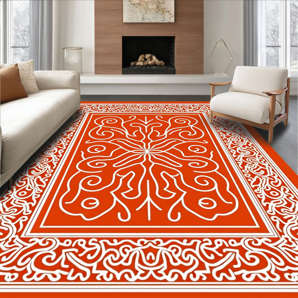 Coral White Intricate Scroll Medallion Rug