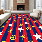 Red Blue Stripe Star Peace Symbol Rug